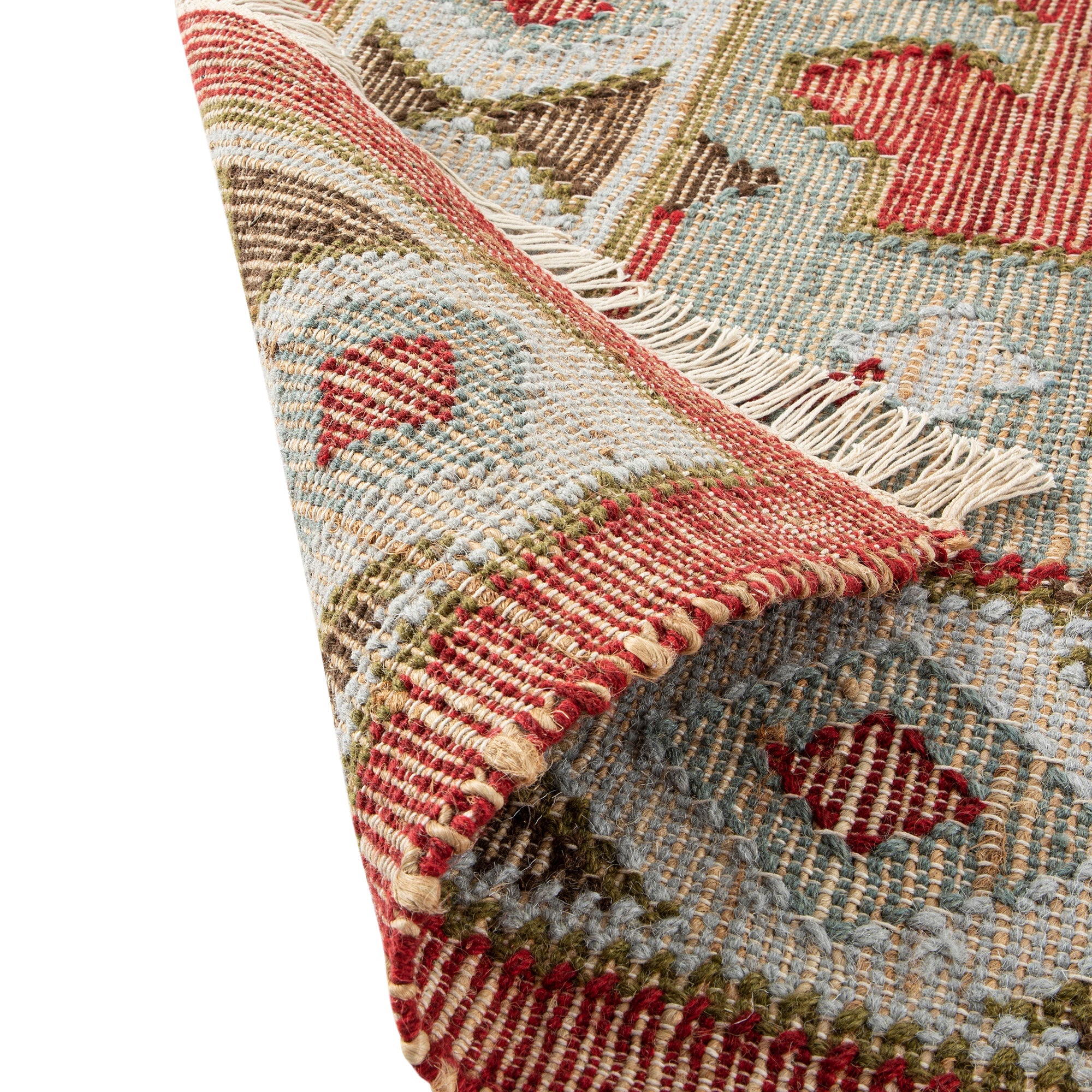 Farah Kilim Traditional Handwoven Wool & Jute Deep Red Rug