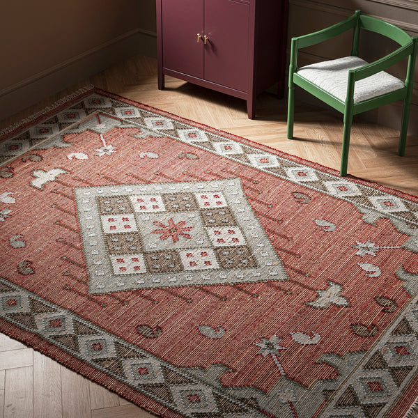 Farah Kilim Traditional Handwoven Wool & Jute Deep Red Rug