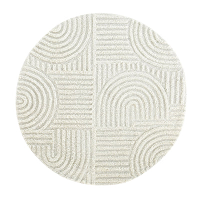 Geo Curve Cream Hand Tufted New Zealand Wool Round Rug