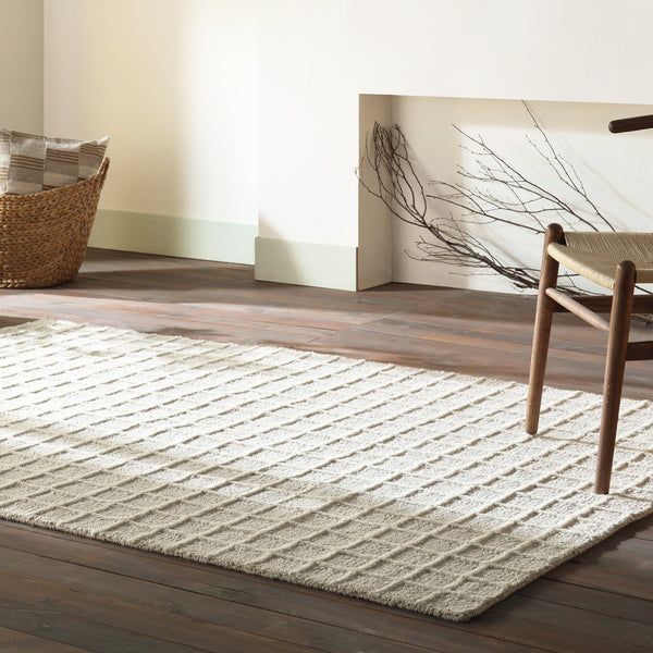 Harlem Cream Wool and Jute Checkered Hand Tufted Rectangular Rug