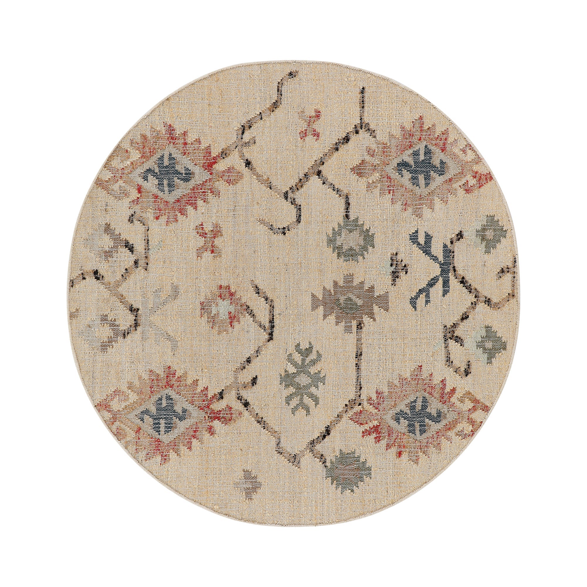 Matalya Kilim Handwoven Wool & Jute Cream Round Rug