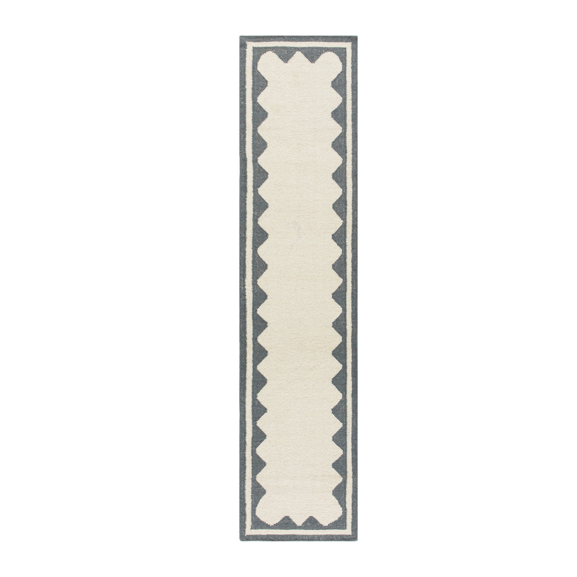 Matilda Blue Scallop Border Handwoven Wool Runner