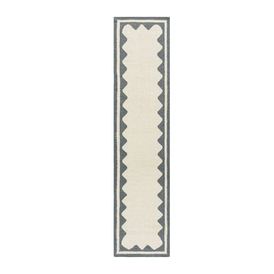 Matilda Blue Scallop Border Handwoven Wool Runner