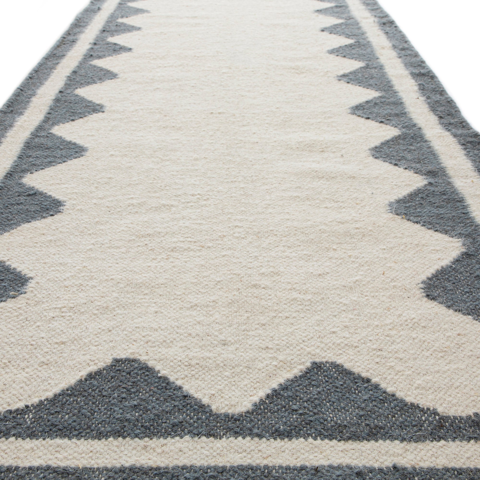 Matilda Blue Scallop Border Handwoven Wool Runner