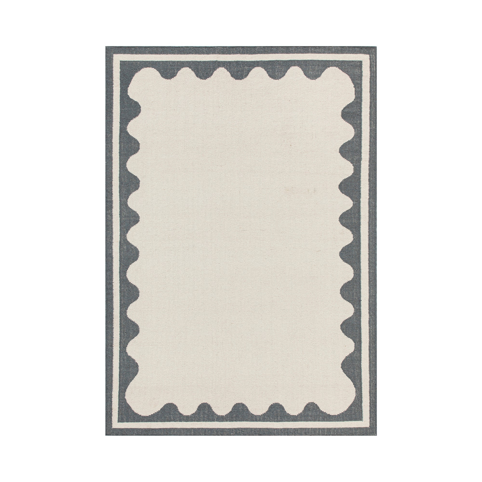 Matilda Blue Scallop Border Handwoven Wool Rug