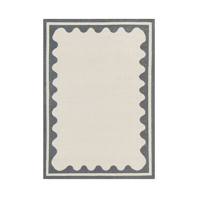 Matilda Blue Scallop Border Handwoven Wool Rug
