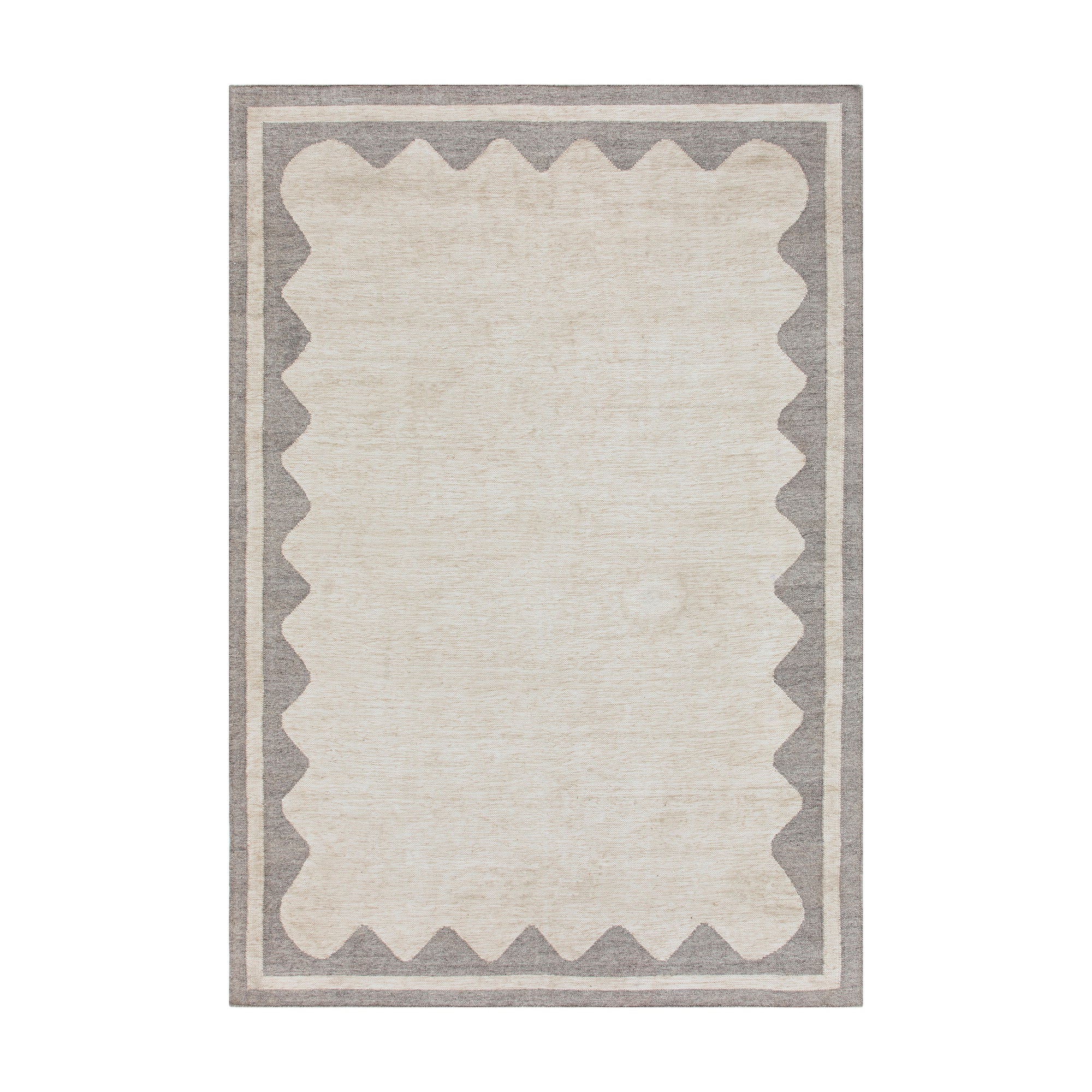 Matilda Grey Scallop Border Indoor Outdoor Handwoven Rug