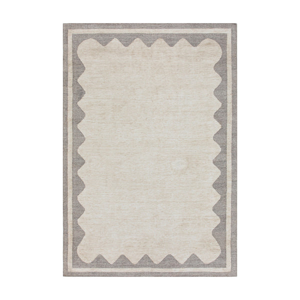 Matilda Grey Scallop Border Indoor Outdoor Handwoven Rug