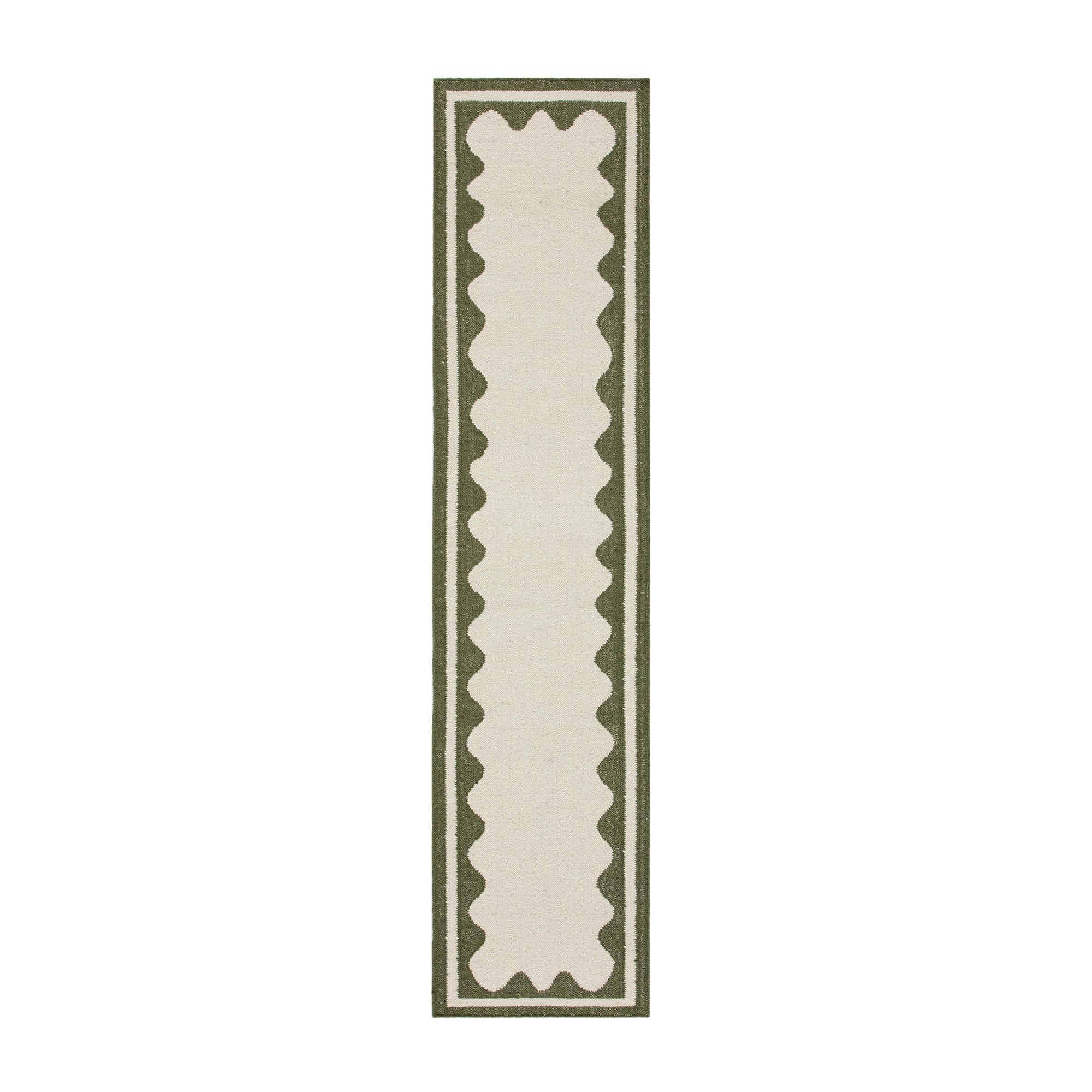 Matilda Olive Green Scallop Border Handwoven Wool Runner