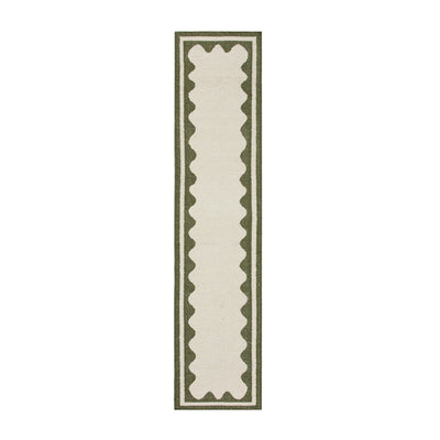 Matilda Olive Green Scallop Border Handwoven Wool Runner