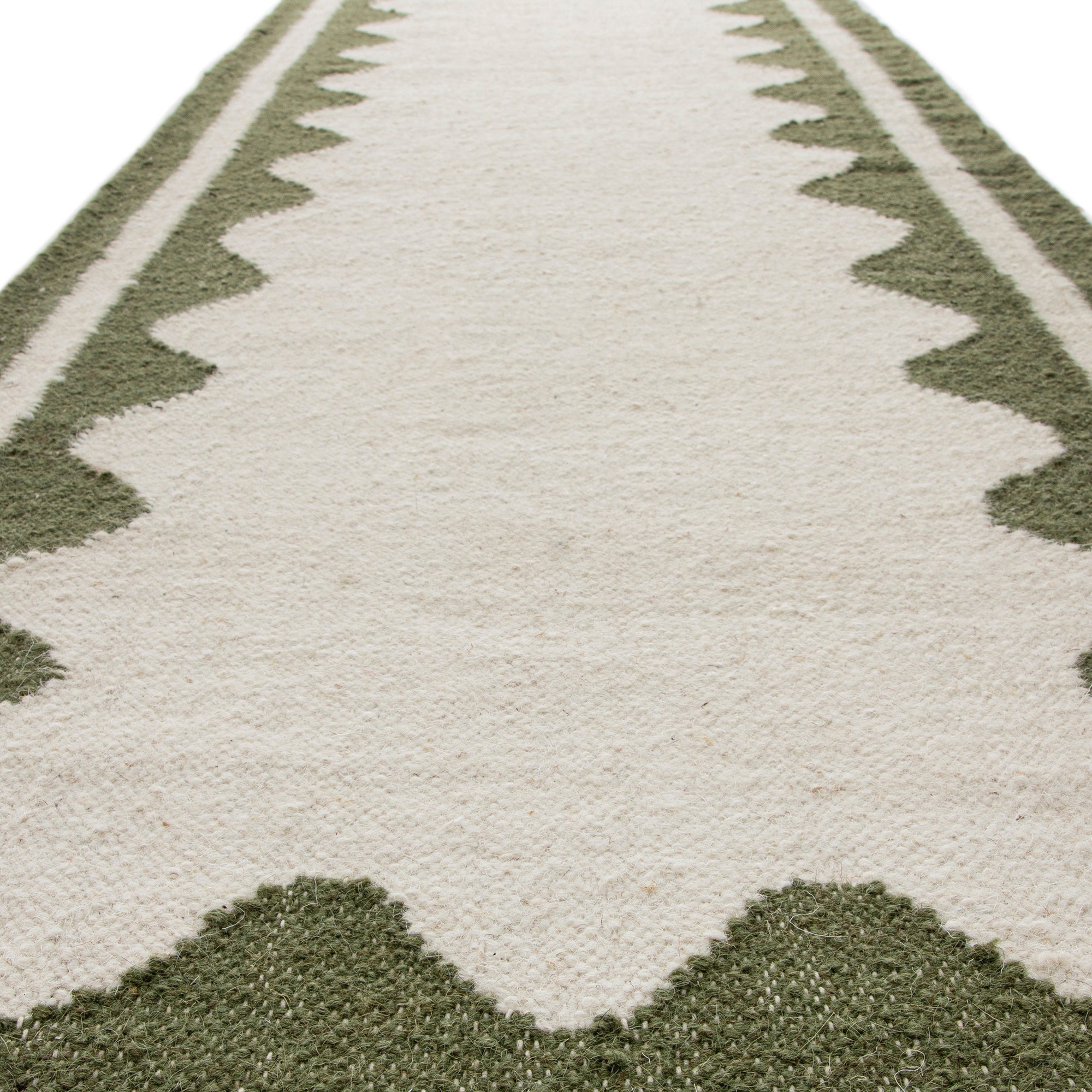 Matilda Olive Green Scallop Border Handwoven Wool Runner