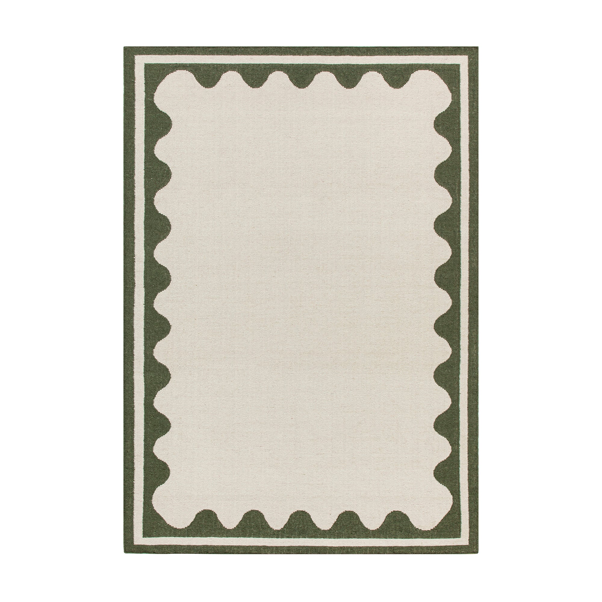 Matilda Olive Green Scallop Border Handwoven Wool Rug