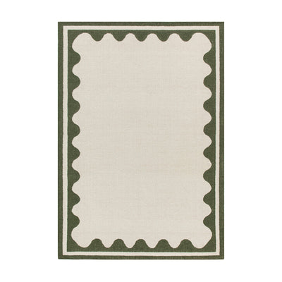 Matilda Olive Green Scallop Border Handwoven Wool Rug