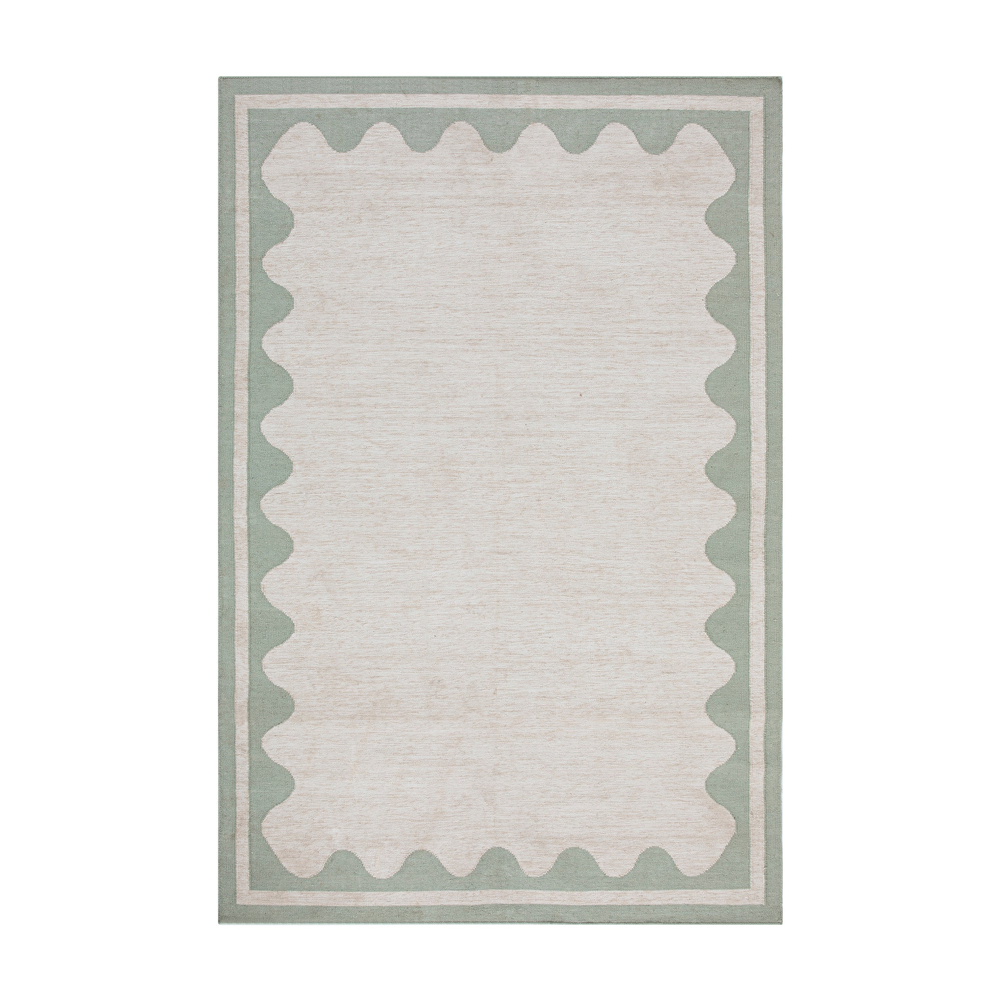 Matilda Sage Green Scallop Border Indoor Outdoor Handwoven Rug