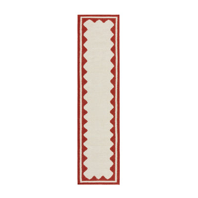 Matilda Scarlet Red Scallop Border Handwoven Wool Runner