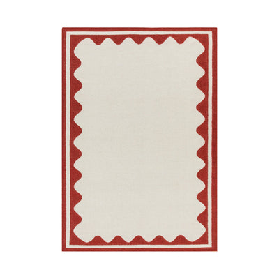Matilda Scarlet Red Scallop Border Handwoven Wool Rug