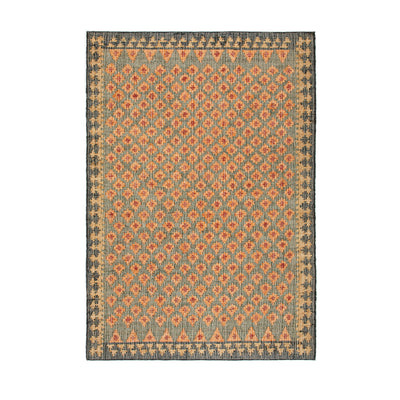 Safi Kilim Traditional Handwoven Jute & Cotton Deep Orange and Blue Rug