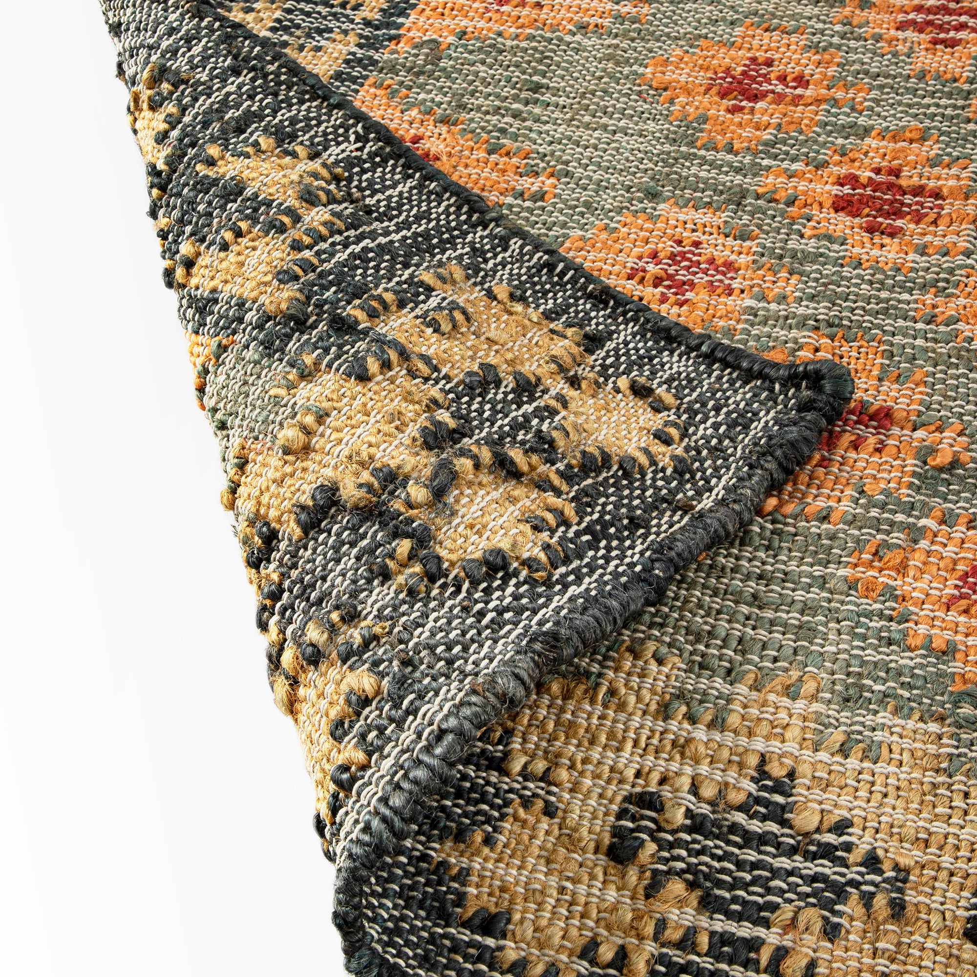 Safi Kilim Traditional Handwoven Jute & Cotton Deep Orange and Blue Rug