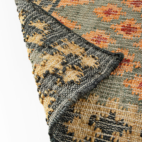 Safi Kilim Traditional Handwoven Jute & Cotton Deep Orange and Blue Rug