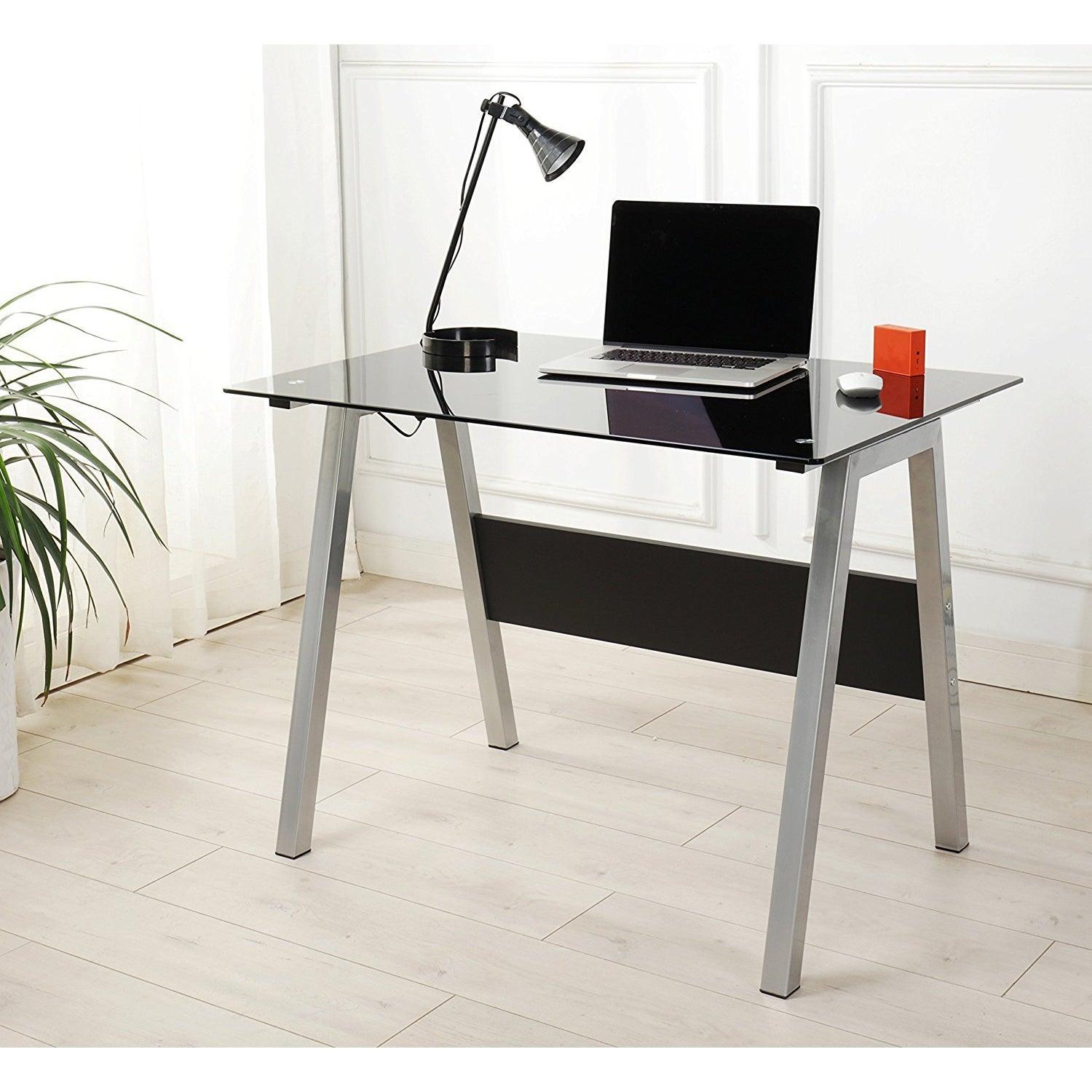 Tempered Glass Top Computer Desk 100 x 70 x 75 cm, Black