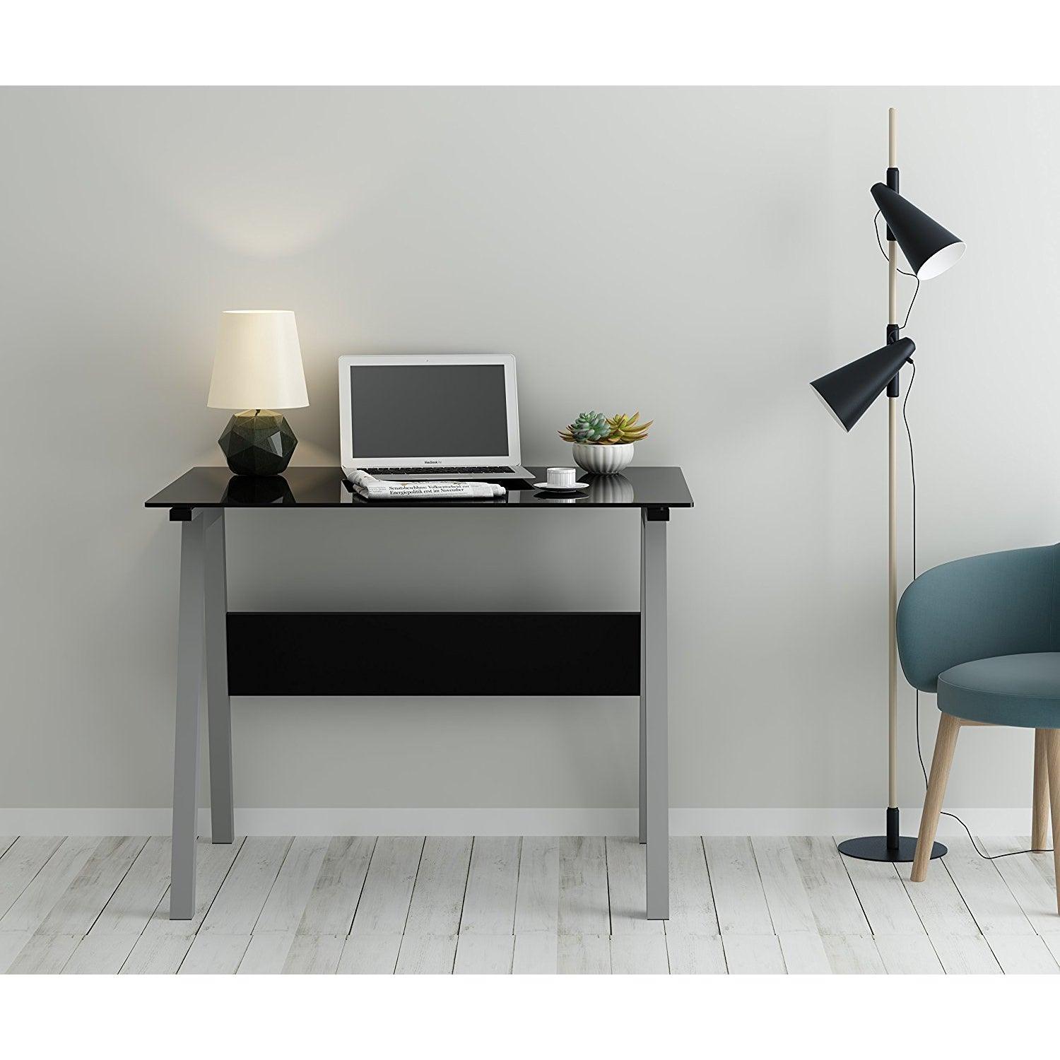 Tempered Glass Top Computer Desk 100 x 70 x 75 cm, Black