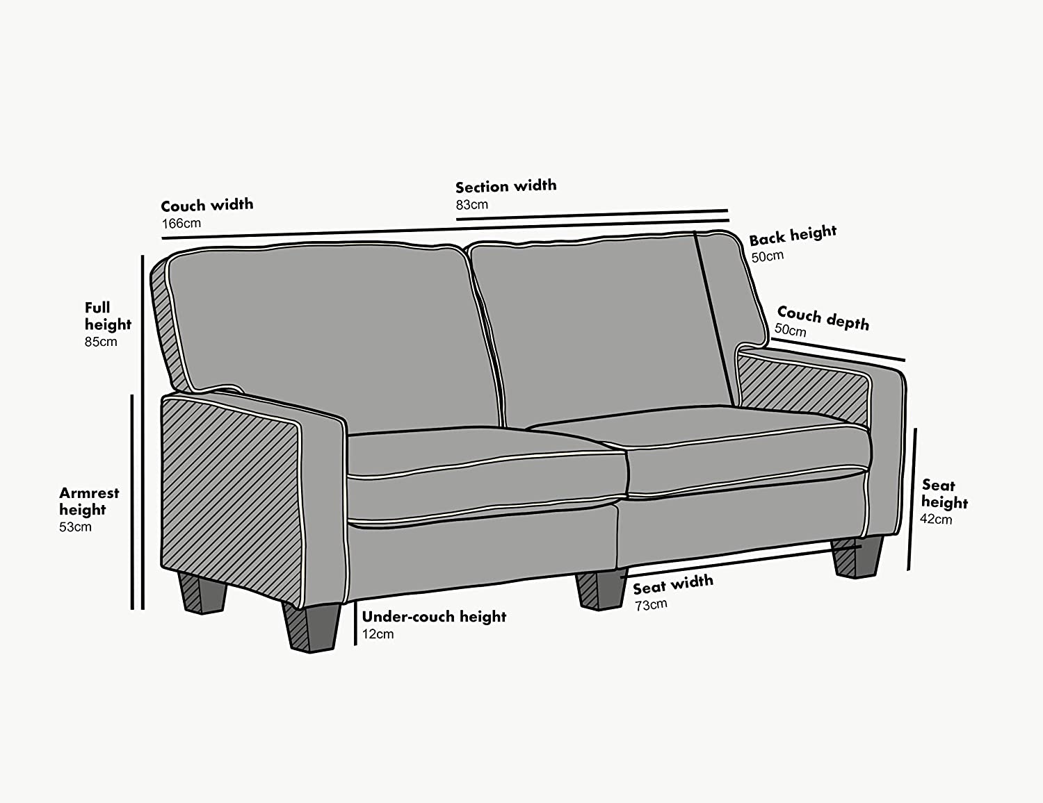 Sherbrook 3 Seater Fabric Sofa with Contrasting Trim in Light Grey Fabric