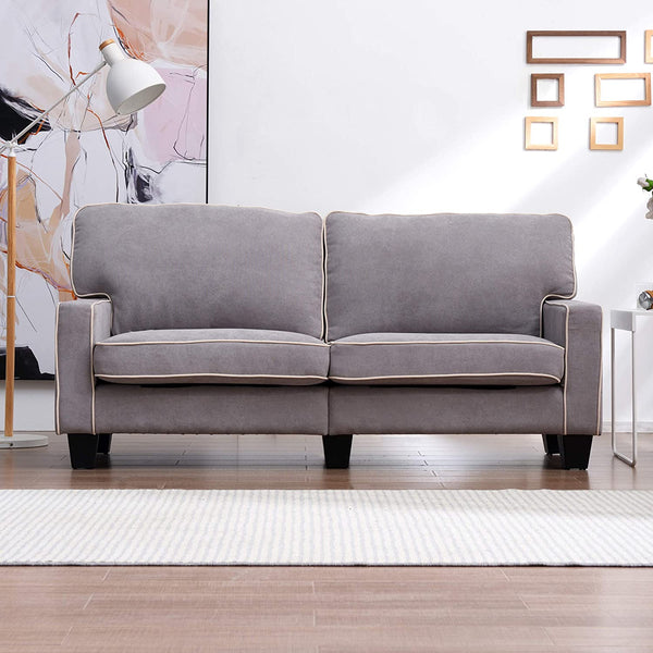 Sherbrook 3 Seater Fabric Sofa with Contrasting Trim in Light Grey Fabric