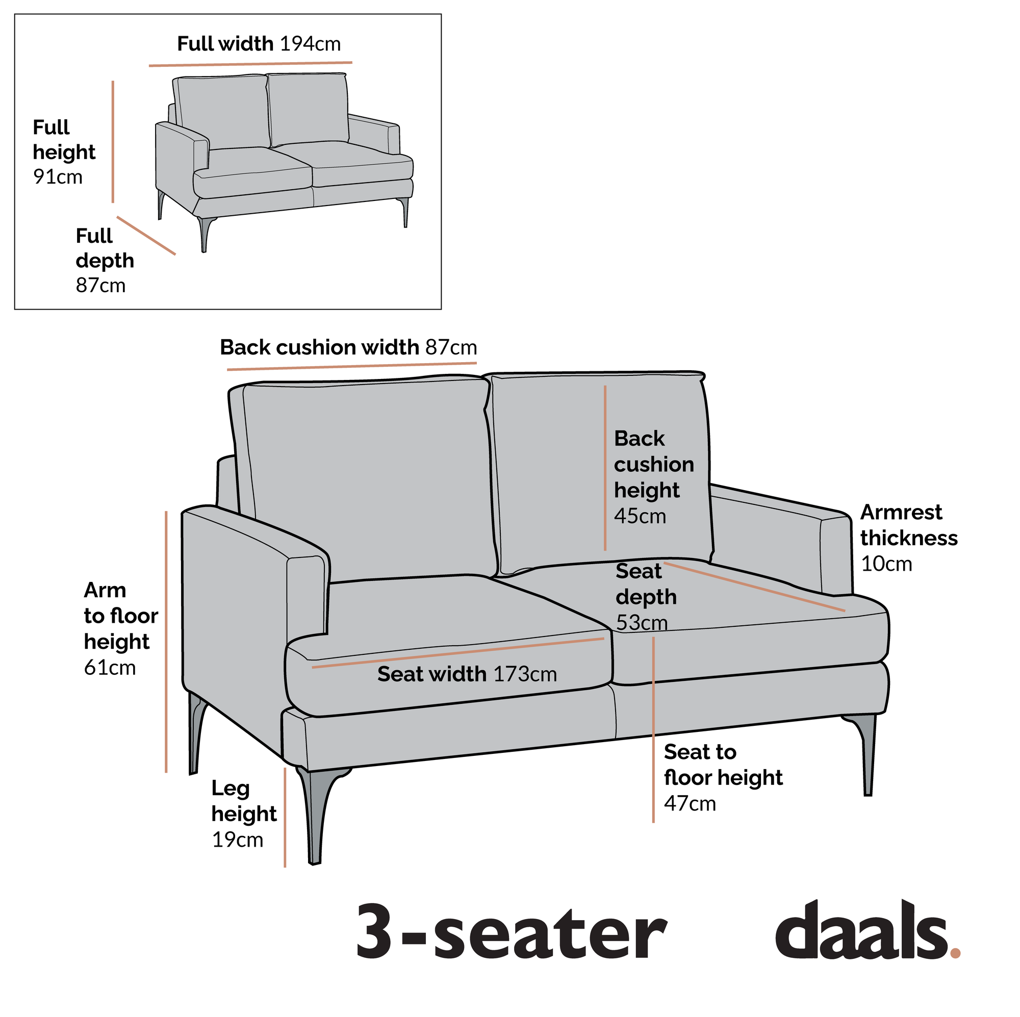 Haven Grey Fabric 3-Seater Sofa