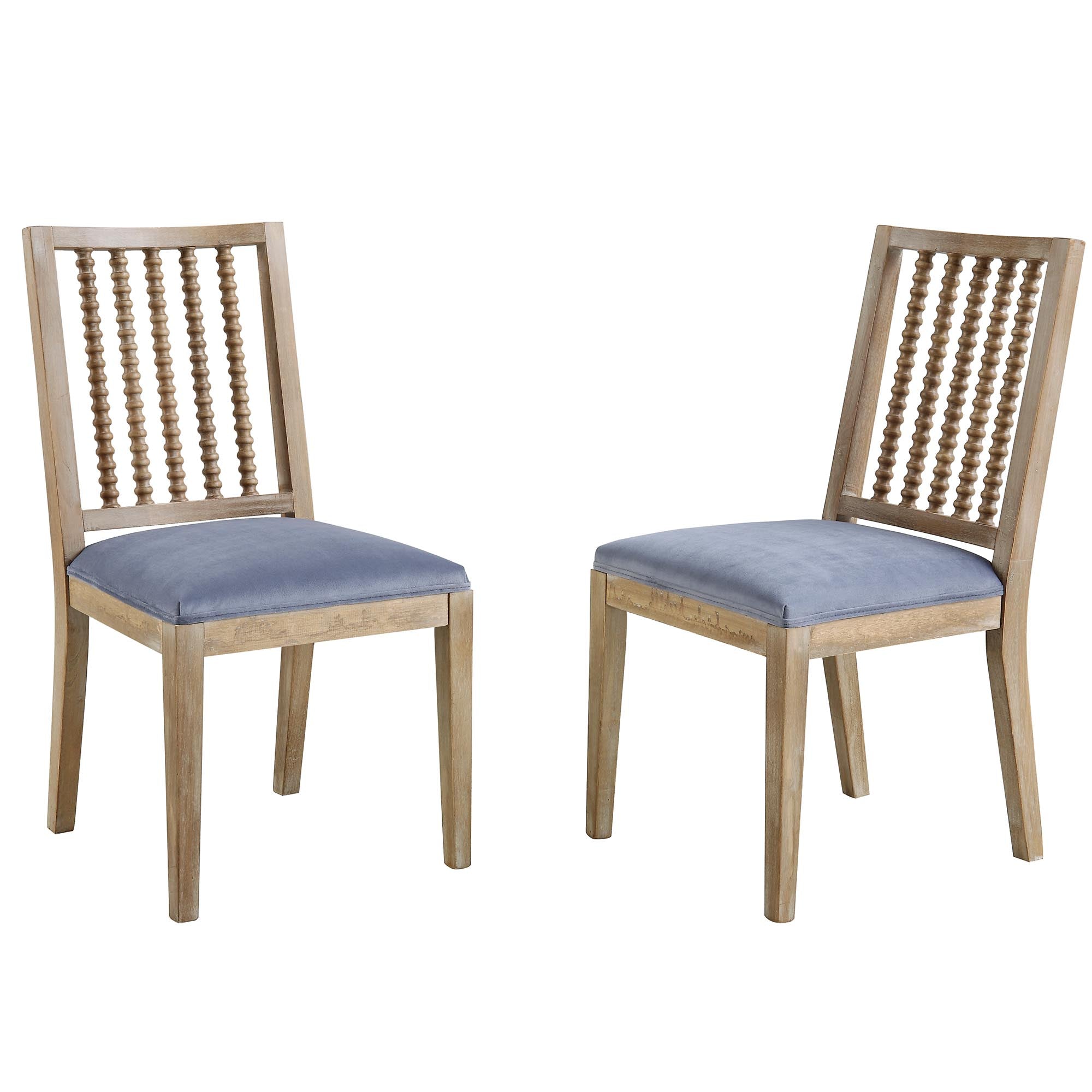 Hemingford Set of 2 Blue Grey Velvet Bobbin Spindle Dining Chair