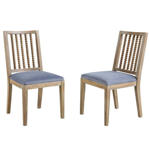 Hemingford Set of 2 Blue Grey Velvet Bobbin Spindle Dining Chair