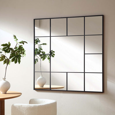 Herbert Industrial Metal Window Mirror 120 x 120 cm, Black
