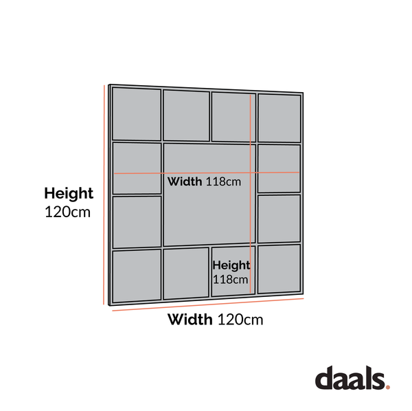 Herbert Industrial Metal Window Mirror 120 x 120 cm, Black