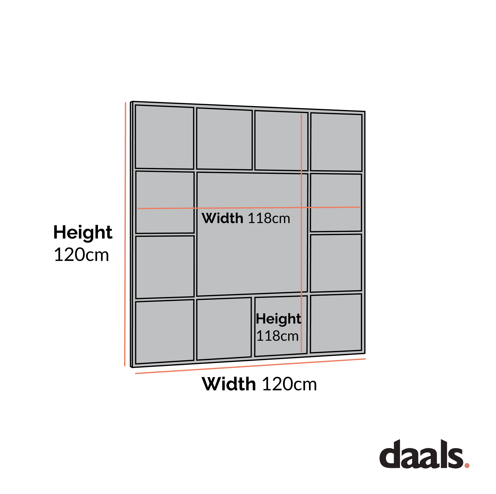 Herbert Industrial Metal Window Mirror 120 x 120 cm, Antique Silver Effect