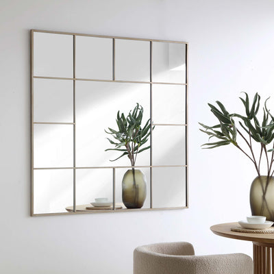 Herbert Industrial Metal Window Mirror 120 x 120 cm, Antique Silver Effect