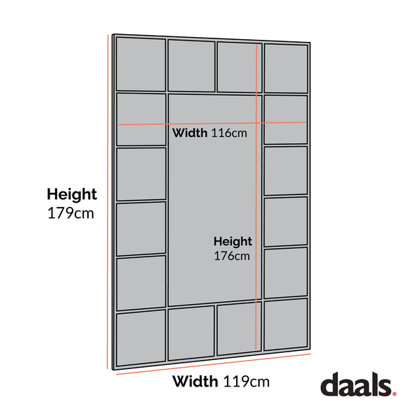Herbert Full Length Metal Frame Window Mirror 180 x 120 cm, Black
