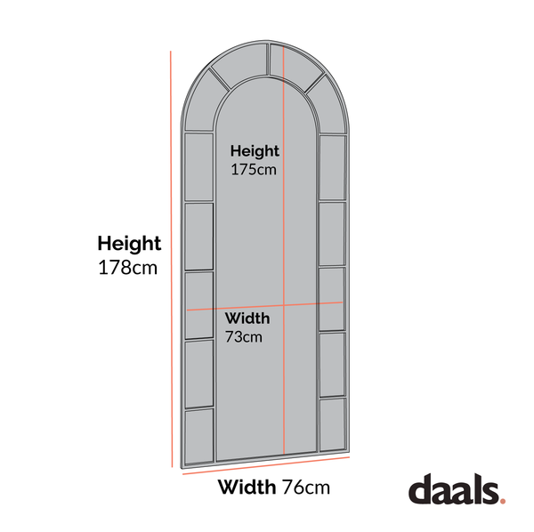 Beaumont Arched Full Length Metal Frame Mirror 178 x 76 cm, Black