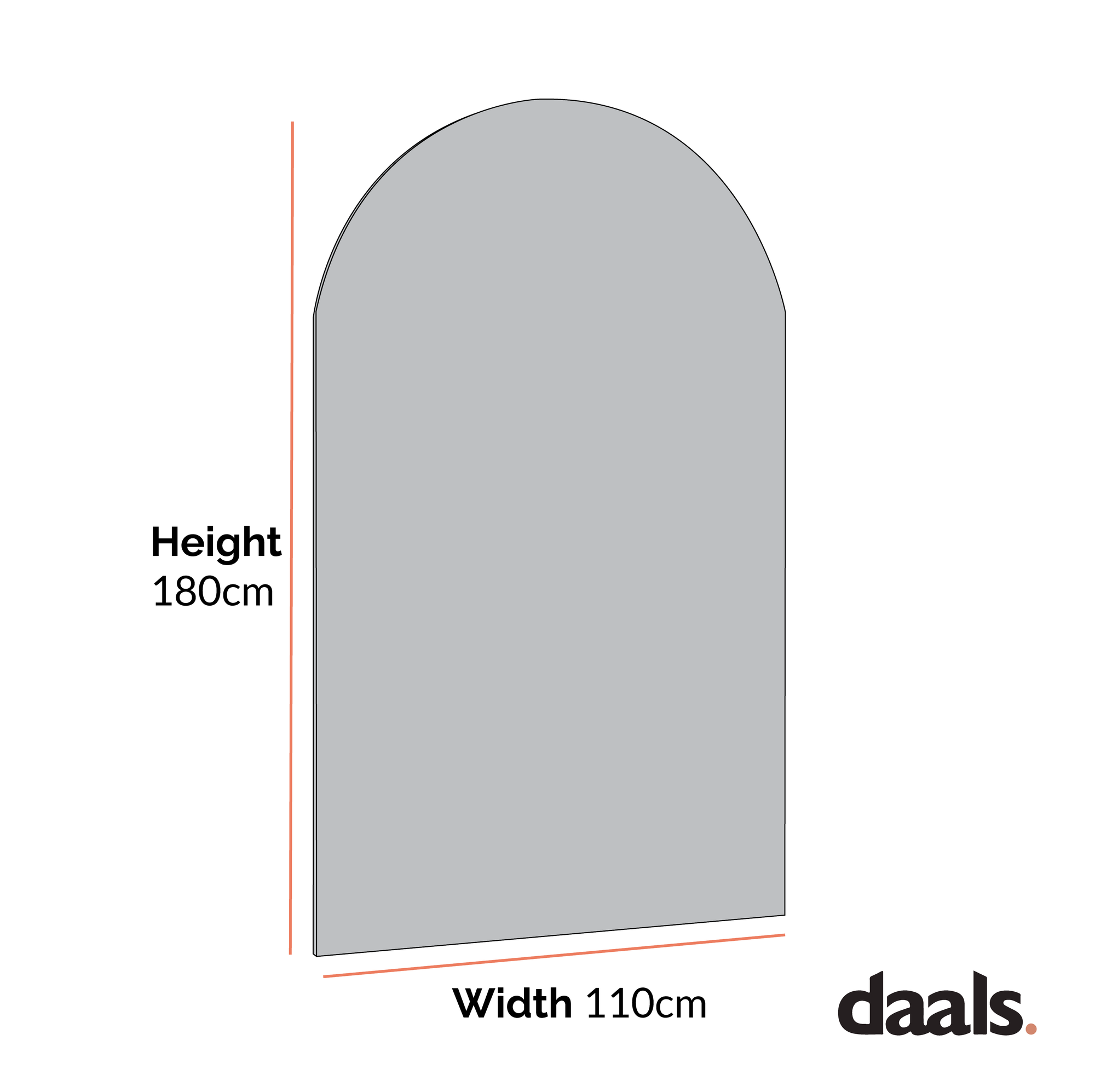 Concord Arched Frameless Full Length Extra Large Mirror 180cm x 110cm