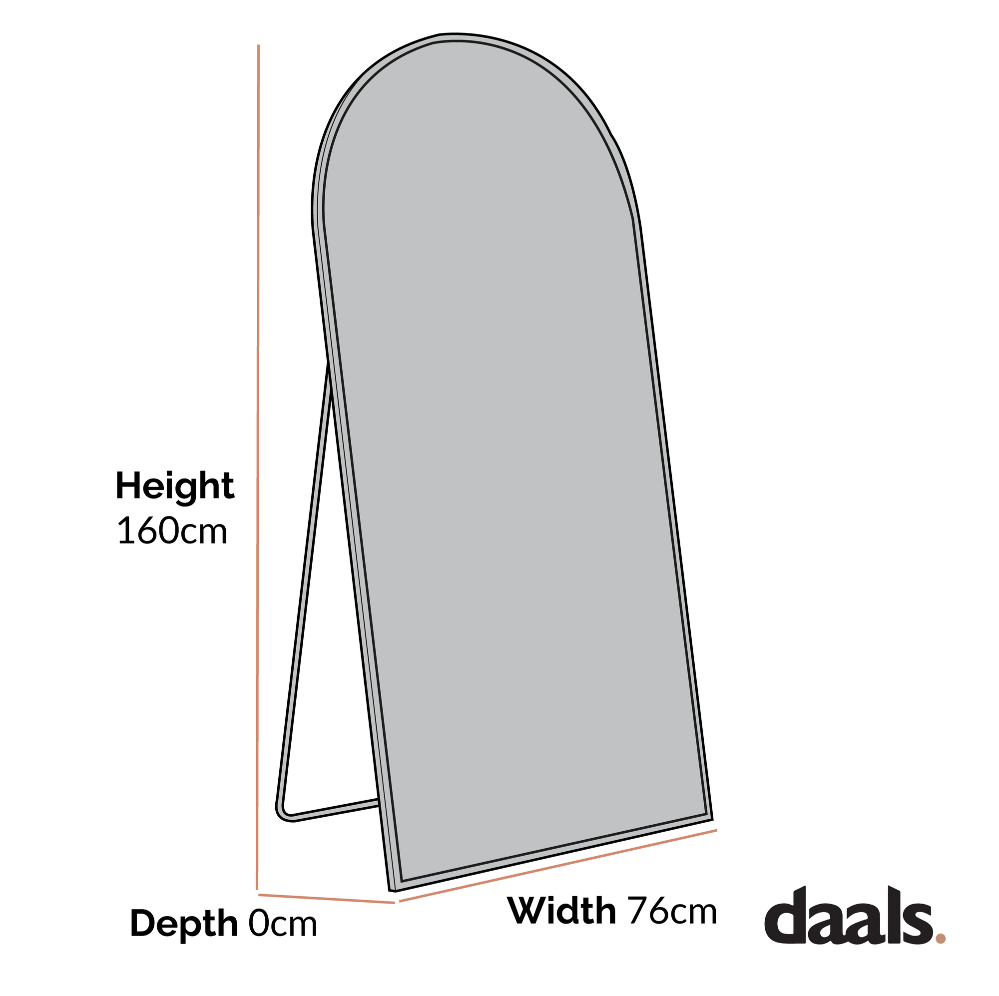 Dina Freestanding Arched Full Length Metal Frame Mirror 160 x 76 cm, Gold Effect