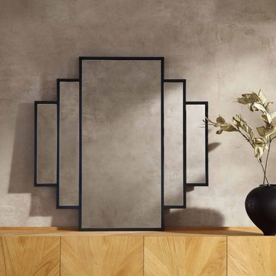 Sonia Black Metal Frame Art Deco Square Wall Mirror 90 x 90 cm