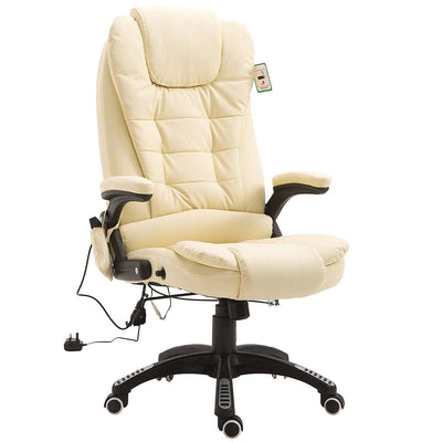 Executive Recline Padded Swivel Office Chair with Vibrating Massage Function, MM17 Cream