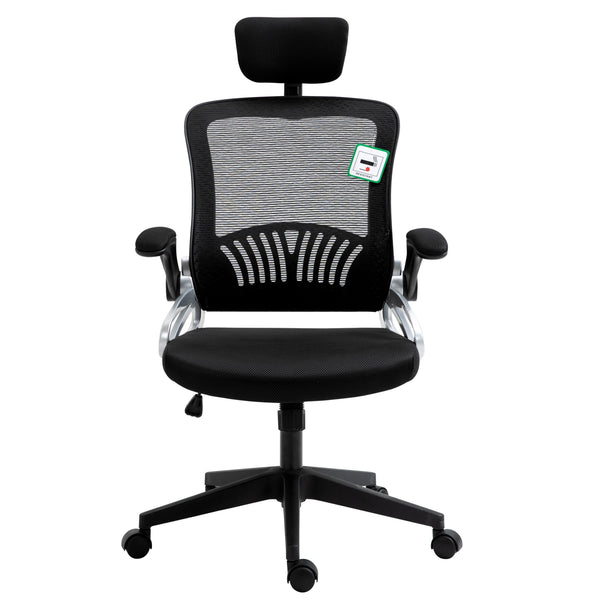 Mesh High Back Extra Padded Swivel Office Chair with Head Support & Adjustable Arms, Black - daals