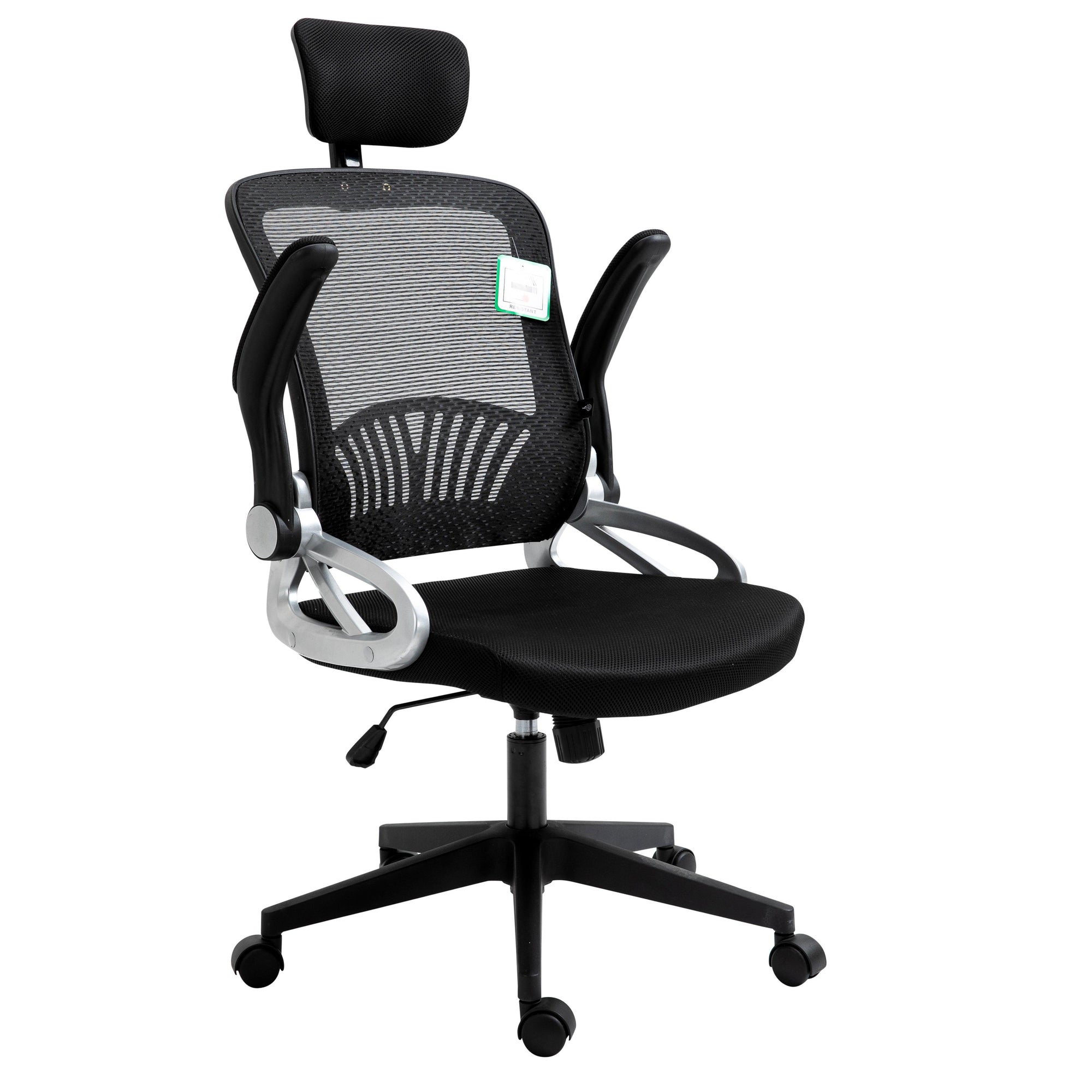 Mesh High Back Extra Padded Swivel Office Chair with Head Support & Adjustable Arms, Black