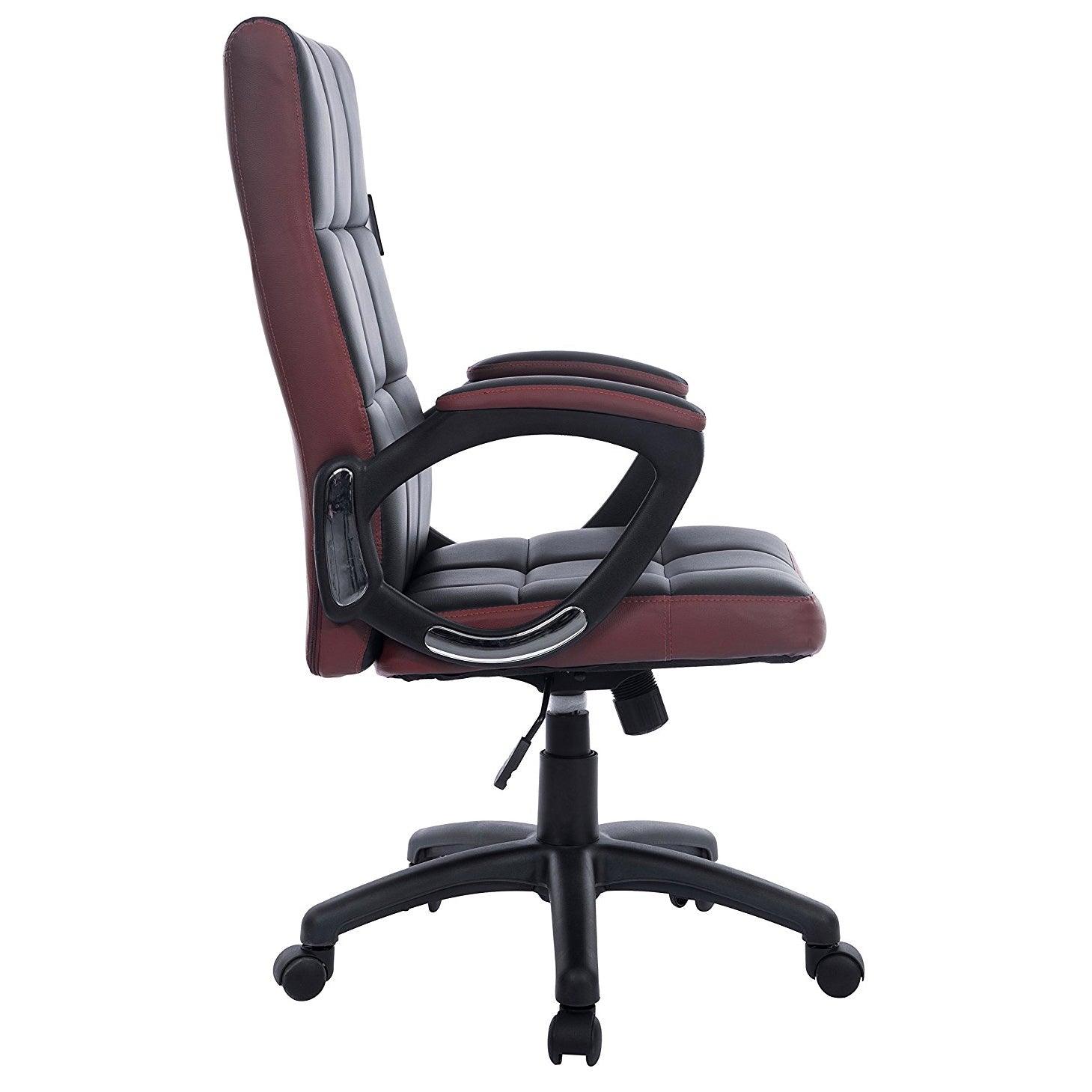 Waffle Contrasting Panels High Back PU Leather Swivel Executive Office Chair, Black & Brown