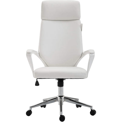 Cherry Tree Furniture High Back Modern Design PU Leather Swivel Office Chair Computer Desk Chair, MO68 White