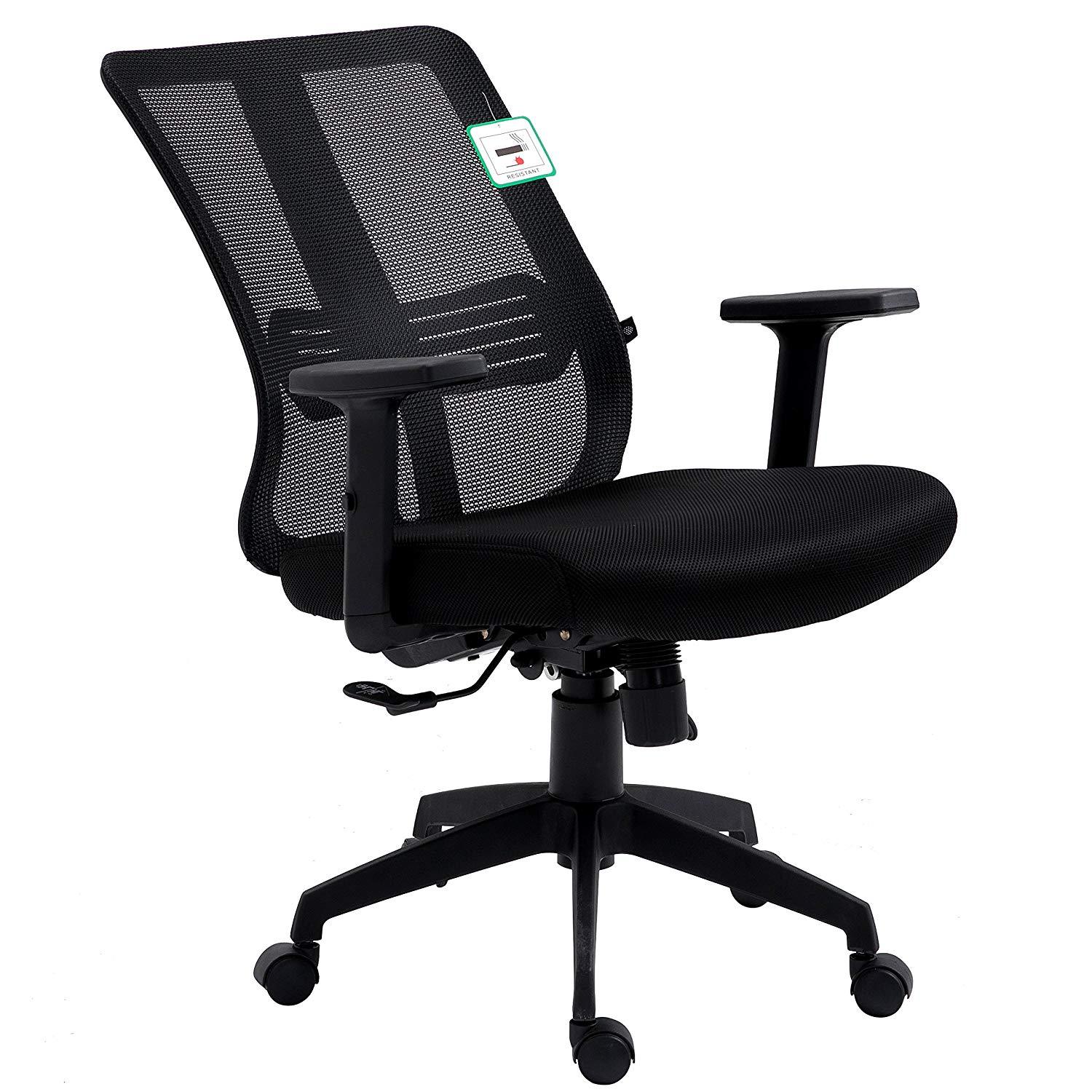 Black Mesh Medium Back Executive Office Chair Swivel Desk Chair with Synchro-Tilt, Adjustable Armrests