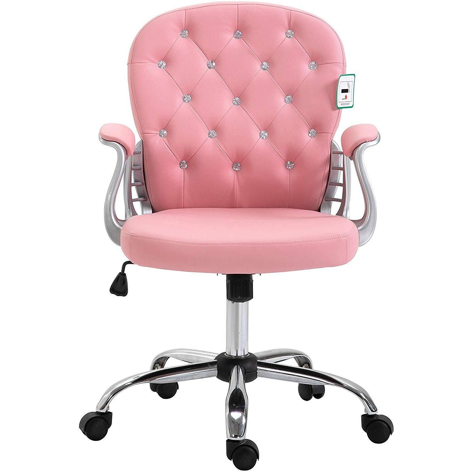 Pink Faux Leather Chesterfield Swivel Chair
