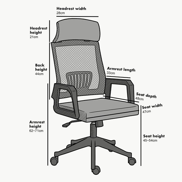 Beni Mesh Office Chair with Headrest in Green