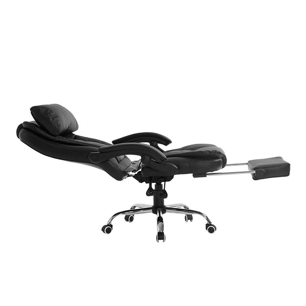 Luxury Extra Padded High Back Recline Faux Leather Relaxing Executive Chair With Footrest, MR34 Black - daals