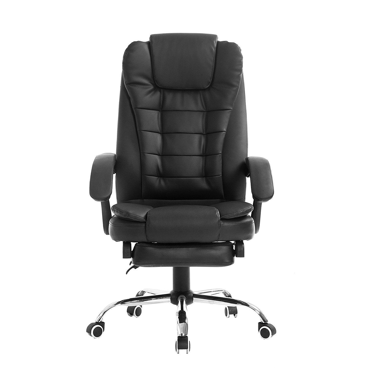 Luxury Extra Padded High Back Recline Faux Leather Relaxing Executive Chair With Footrest, MR34 Black