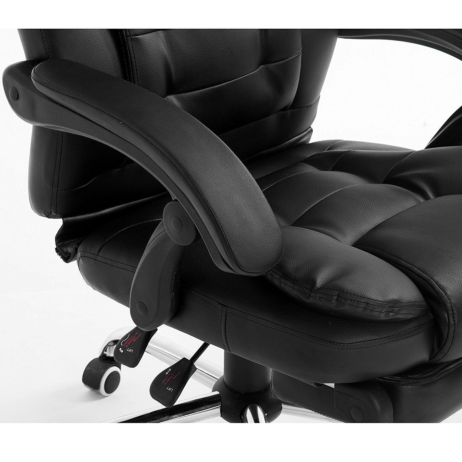 Luxury Extra Padded High Back Recline Faux Leather Relaxing Executive Chair With Footrest, MR34 Black